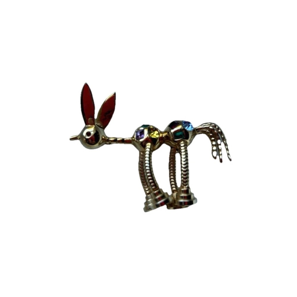 Unique Metal Animal Brooch with Red Accents